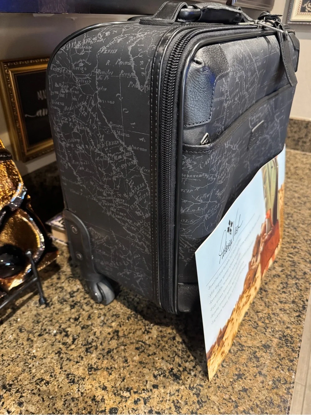 Patricia Nash Black Map-Print Carry-On Bag with Front Pocket